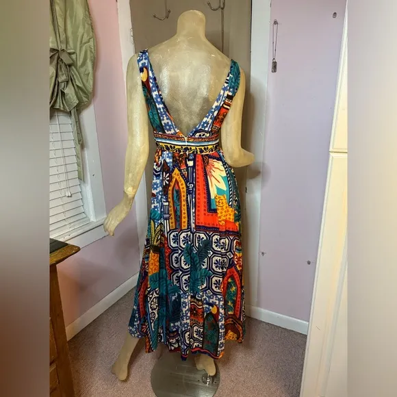 FARM RIO Tiles Flowy Print V-neck Dress