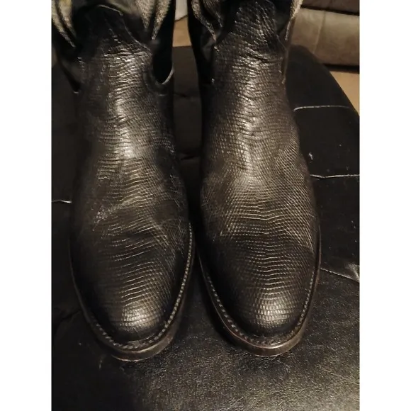 FERRINI BLACK TEJU LIZARD &amp; LEATHER UPPER RND TOE COWBOY BOOTS 1361104 Mens 12 D