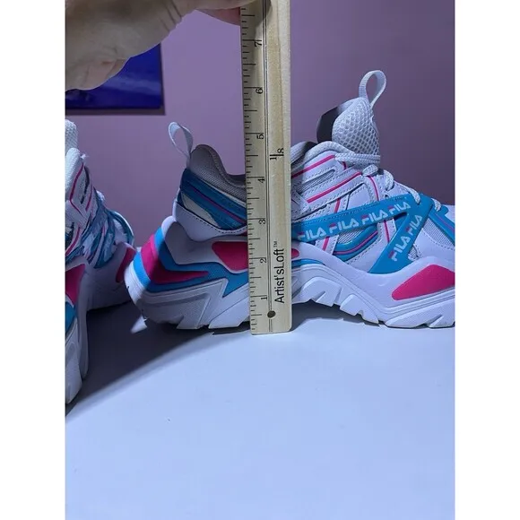 Fila Electrove 2 Chunky Sneakers Womens 9.5 White Pink Blue 90s Leather Textile