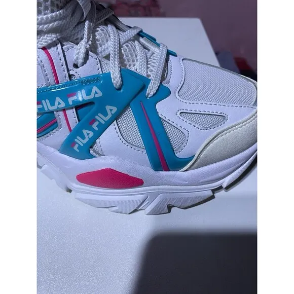 Fila Electrove 2 Chunky Sneakers Womens 9.5 White Pink Blue 90s Leather Textile