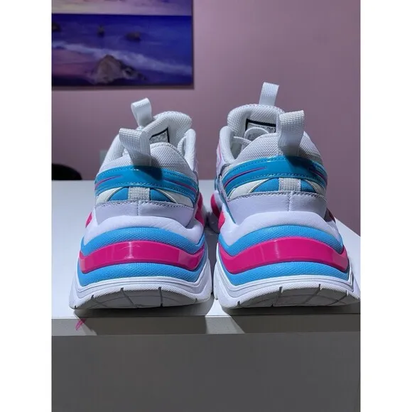 Fila Electrove 2 Chunky Sneakers Womens 9.5 White Pink Blue 90s Leather Textile