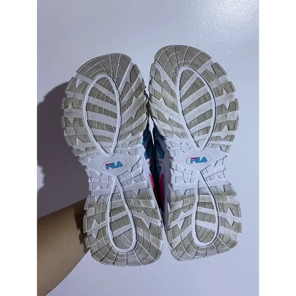 Fila Electrove 2 Chunky Sneakers Womens 9.5 White Pink Blue 90s Leather Textile