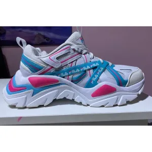 Fila Electrove 2 Chunky Sneakers Womens 9.5 White Pink Blue 90s Leather Textile