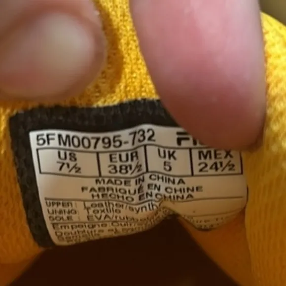 Fila Fast Charge Yellow Sneakers Chunky Disrupter Sole Size 7.5