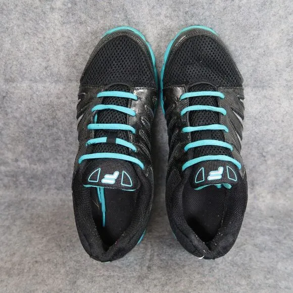 Fila Shoes Womens 10 Athletic Trainers Running Foam Cool Max Black Blue Comfort
