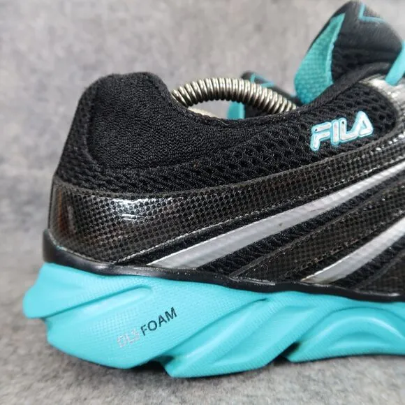 Fila Shoes Womens 10 Athletic Trainers Running Foam Cool Max Black Blue Comfort