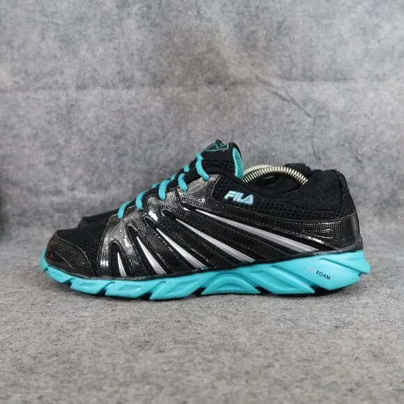 Fila Shoes Womens 10 Athletic Trainers Running Foam Cool Max Black Blue Comfort