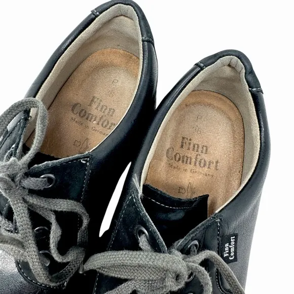 Finn Comfort Black Lace Up Loafer Shoes Woman Sz 38