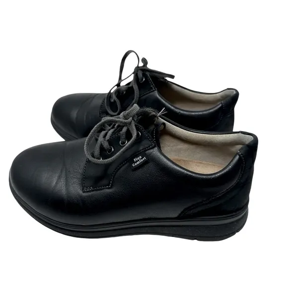 Finn Comfort Black Lace Up Loafer Shoes Woman Sz 38