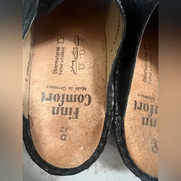 FINN COMFORT Venice Clogs Slides Mules 42 / 11 - 11.5 Black Croc Patent Leather