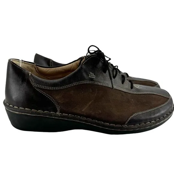 Finn Comfort Walking Shoes Oxfords Brown Leather Suede Lace Up Unisex 41 Men 8.5