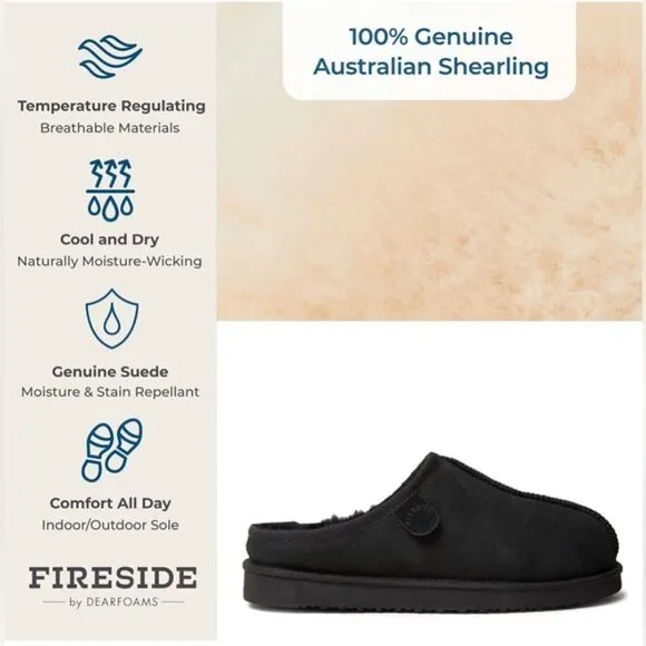 Fireside by Dearfoams Men's Grafton Shearling Indoor/Outdoor Clog Slipper size 8