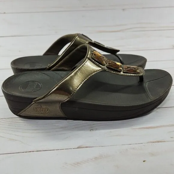 Fitflop Pietra Womens Size 9 Brown Bronze Rhinestone Comfort Strap Sandals Shoes