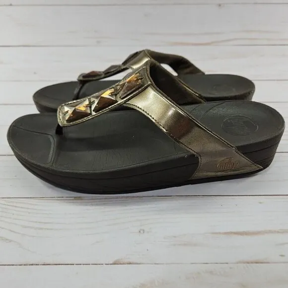 Fitflop Pietra Womens Size 9 Brown Bronze Rhinestone Comfort Strap Sandals Shoes