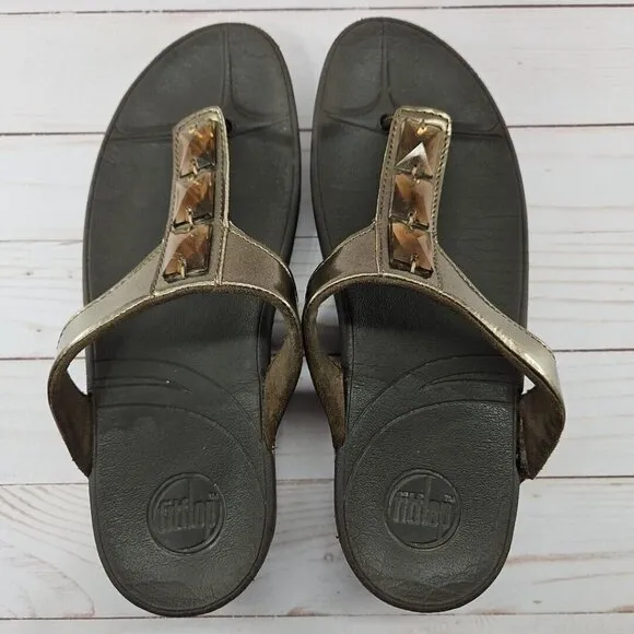 Fitflop Pietra Womens Size 9 Brown Bronze Rhinestone Comfort Strap Sandals Shoes