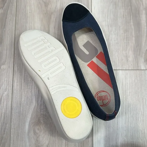 Fitflop super navy canvas ballet comfort shoes size 7.5