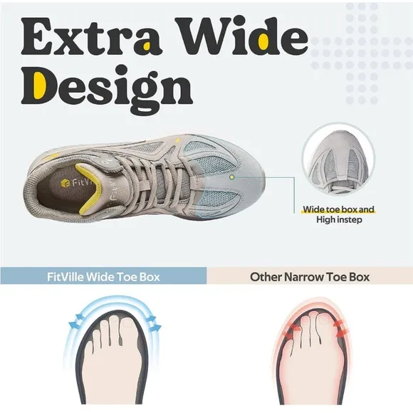 FitVille Grey Extra Wide width High-top Basketball Sneakers W Ankle Support‎