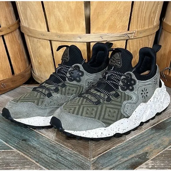 Flower Mountain Kotetsu Low Green Black Suede Mesh Chunky Sneakers Men Size 9.5