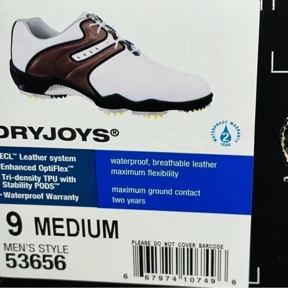 FOOTJOY DryJoys NIB Men’s Size 9 White Brown 53656  OptiFlex X2 Golf Shoes