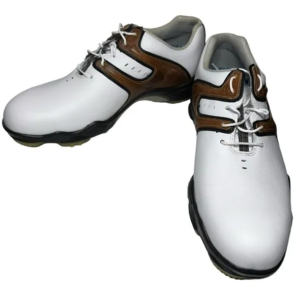 FOOTJOY DryJoys NIB Men’s Size 9 White Brown 53656  OptiFlex X2 Golf Shoes