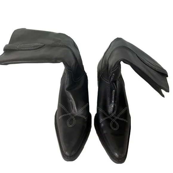 Franco‎ Sarto Cowboy Boots Size 6.5 Black Leather 2&quot; Heel
