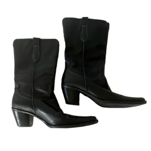 Franco‎ Sarto Cowboy Boots Size 6.5 Black Leather 2&quot; Heel