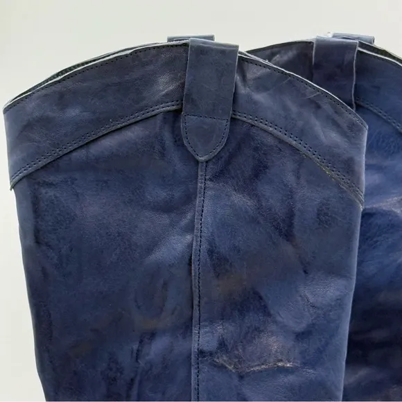 Free People Brayden Tall Western Cowgirl Leather Boots in Blue Size 10 Eu 41 NIB