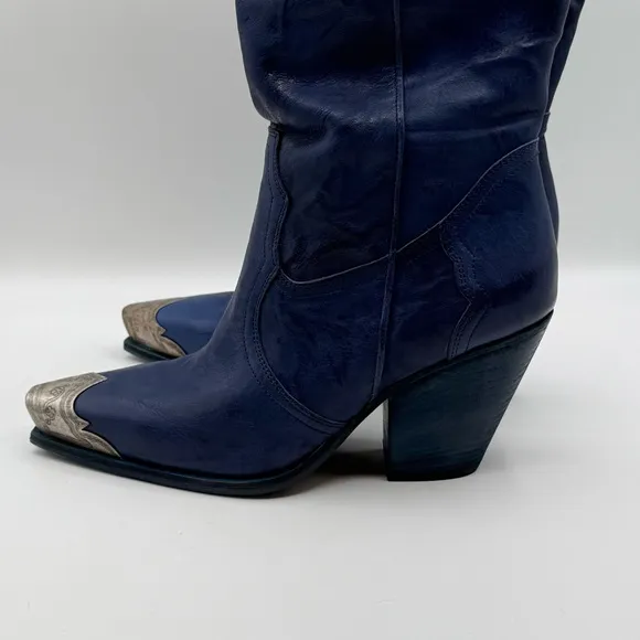 Free People Brayden Tall Western Cowgirl Leather Boots in Blue Size 10 Eu 41 NIB
