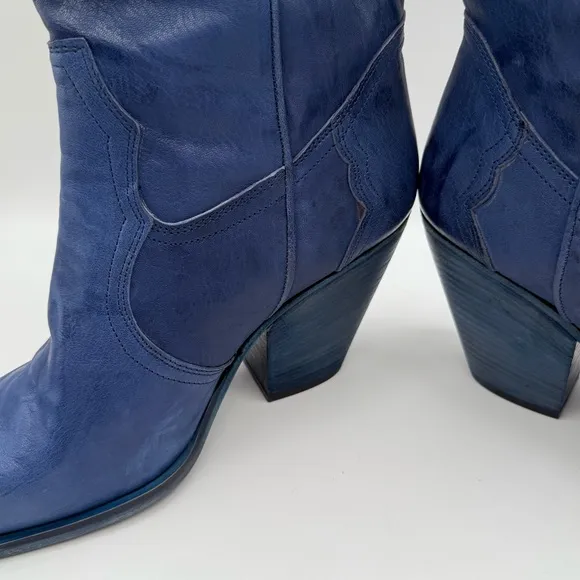 Free People Brayden Tall Western Cowgirl Leather Boots in Blue Size 10 Eu 41 NIB
