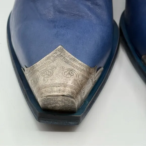Free People Brayden Tall Western Cowgirl Leather Boots in Blue Size 10 Eu 41 NIB
