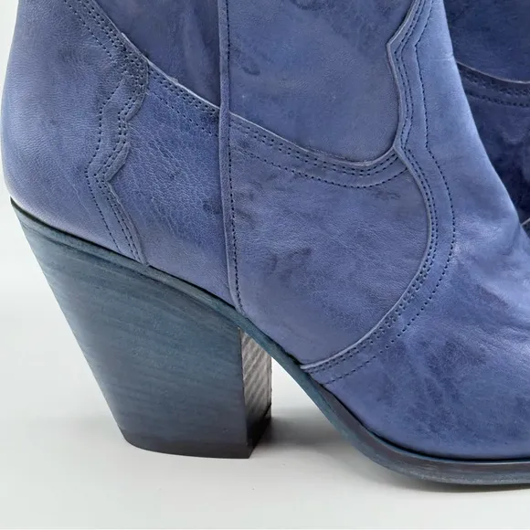 Free People Brayden Tall Western Cowgirl Leather Boots in Blue Size 10 Eu 41 NIB