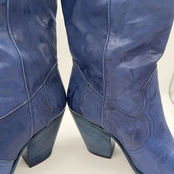 Free People Brayden Tall Western Cowgirl Leather Boots in Blue Size 10 Eu 41 NIB