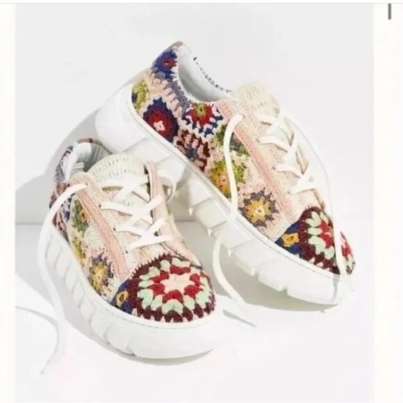 Free People Catch Me If You Can Crochet Flower Sneaker EU 40 US 10 New JB