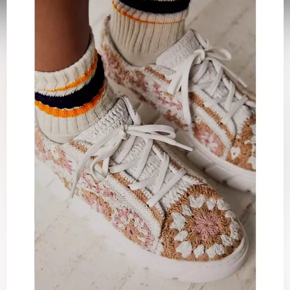 Free People Catch Me If You Can Crocheted Platform Sneakers | Size 41