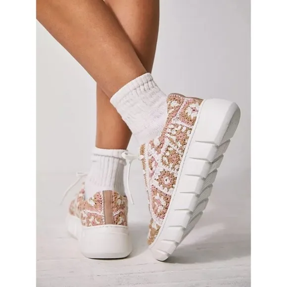 Free People Catch Me If You Can Crocheted Platform Sneakers | Size 41