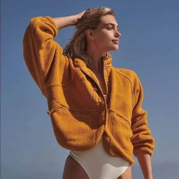 Free People FP Movement Hit the Slopes Fleece Jacket in Russet Orange