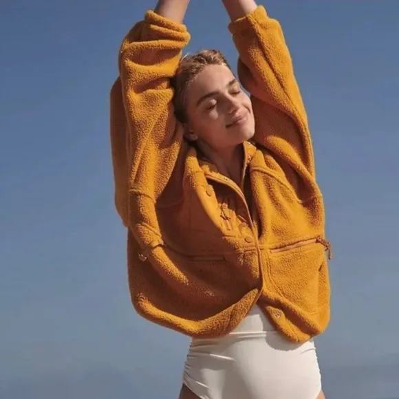 Free People FP Movement Hit the Slopes Fleece Jacket in Russet Orange