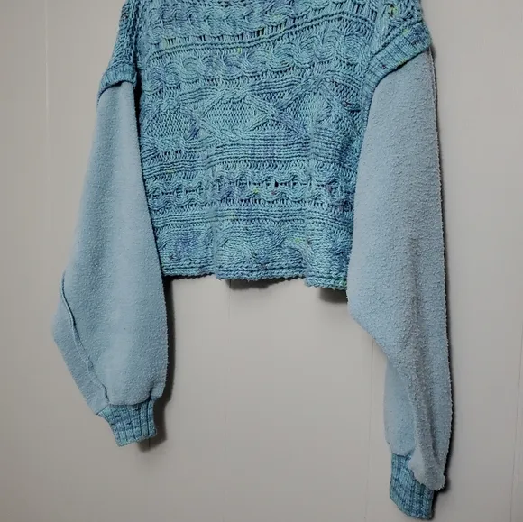 Free People Honey Cable Pullover Sweater Blue Multicolor Knit Fleece XS