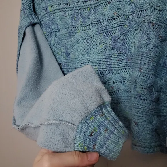 Free People Honey Cable Pullover Sweater Blue Multicolor Knit Fleece XS