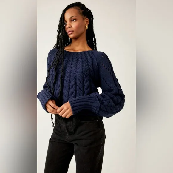FREE PEOPLE SandrePullover OB1757383 Blue size Medium M NWOT $148