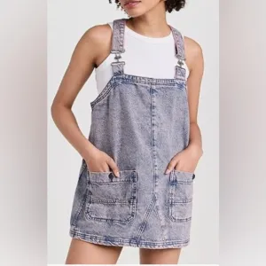 Free People We the Free Denim Overall Smock Mini Dress Pink Dreams Size XL NWT!
