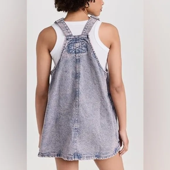 Free People We the Free Denim Overall Smock Mini Dress Pink Dreams Size XL NWT!