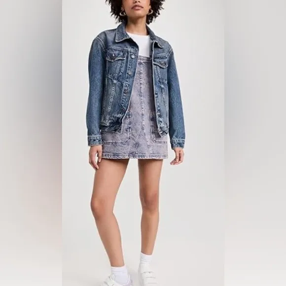 Free People We the Free Denim Overall Smock Mini Dress Pink Dreams Size XL NWT!