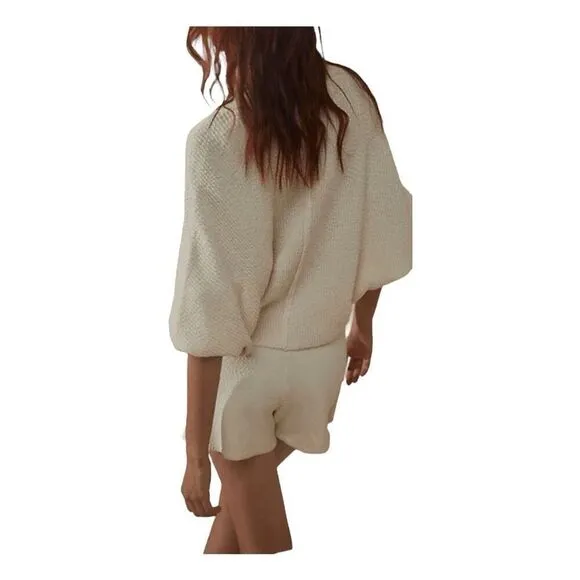 Free People Beach Primavera Skort Sweater Set Ivory Chunky Textured Knit XL
