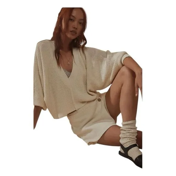 Free People Beach Primavera Skort Sweater Set Ivory Chunky Textured Knit XL