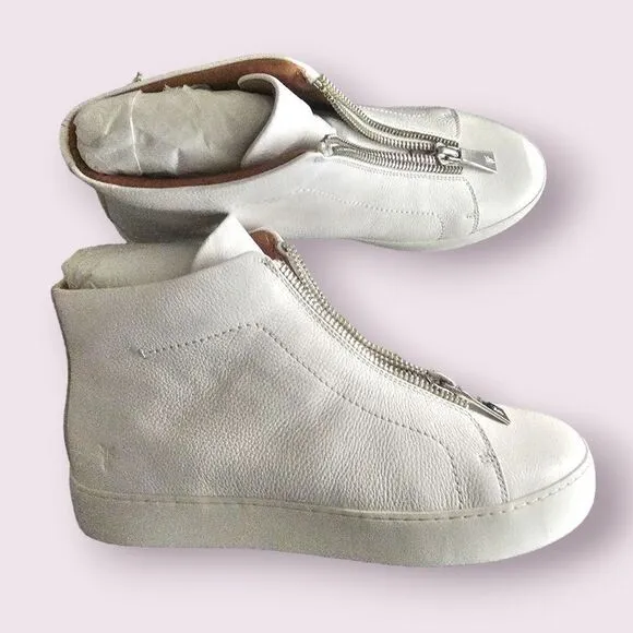Frye Leather Lena Zip High Sneakers White Size 7.5