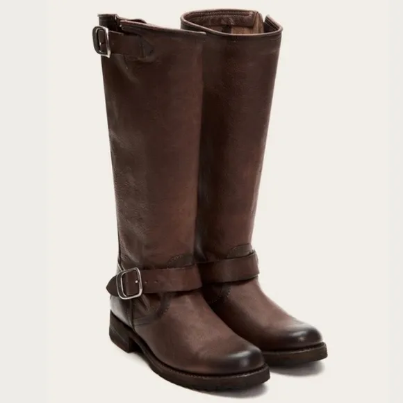 Frye slouchy brown distressed leather pullon boots