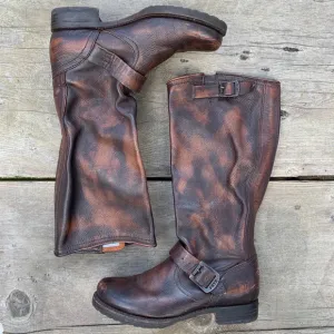 Frye slouchy brown distressed leather pullon boots
