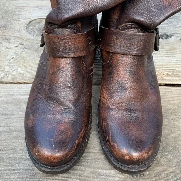 Frye slouchy brown distressed leather pullon boots