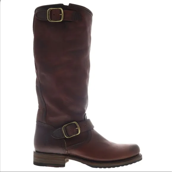 Frye slouchy brown distressed leather pullon boots